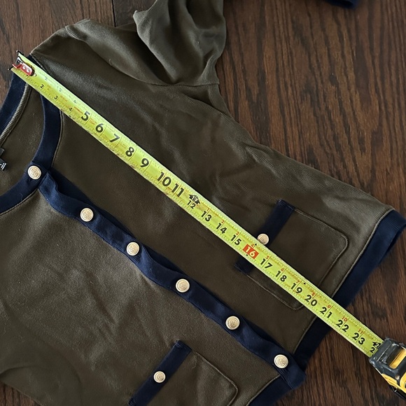 Talbots Olive Green Top with Navy Trim Long Sleeve - Picture 5 of 6